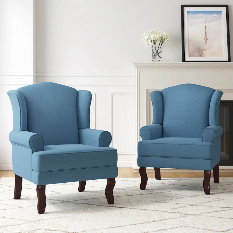 Komplet 2 tradycyjnych foteli ozdobnych typu wingback – tapicerowane fotele z podłokietnikami